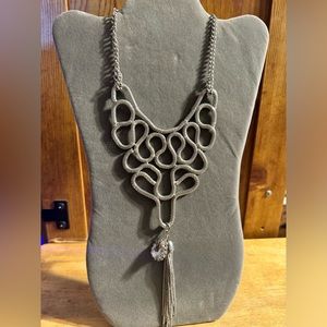 EFM Silver Tone Statement Rhinestone Tassel Necklace